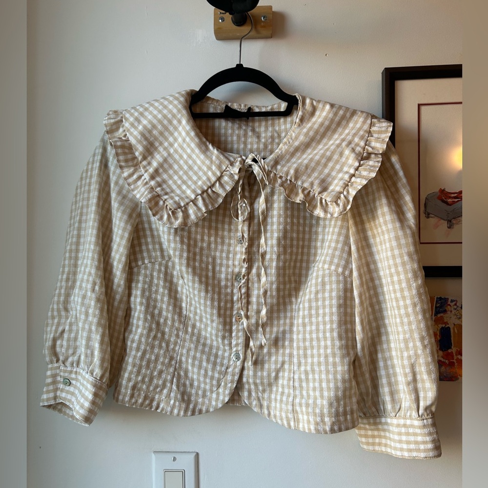 Gingham Ruffle Collar Blouse